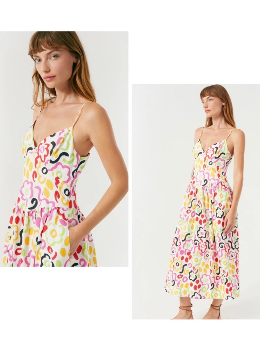 RHODE Linen Sophie Dress in Painted Bloom, size 6